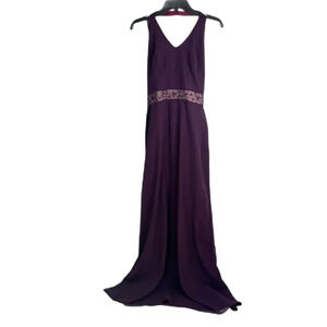 Jim Hjelm Occasions Purple Long Formal Halter Dress Jeweled Waistband Sz 10